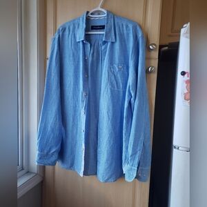 Tommy Bahama Linen Blend  Blue Button Up Shirt In Large